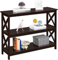 Espresso Console Table 3-Tier Narrow X-Frame Open Storage Shelf
