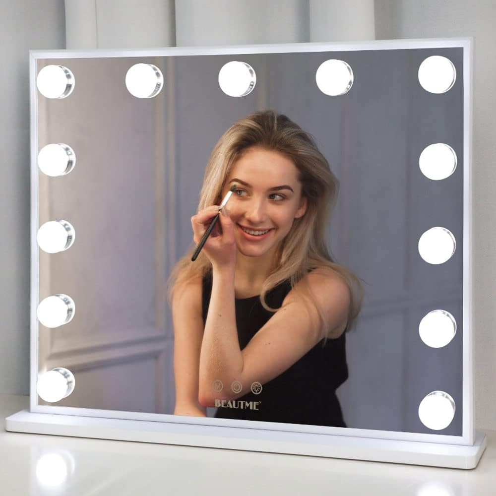 Vanity Mirror with Lights,Lighted Makeup Mirror with Lights and Magnification Mirror Tabletop Mirror or Wall Mounted Mirror (White)