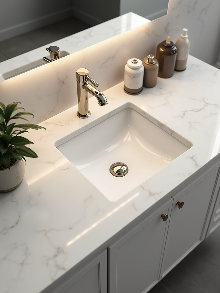 Modern bathroom with an integrated sink vanity showcasing seamless design