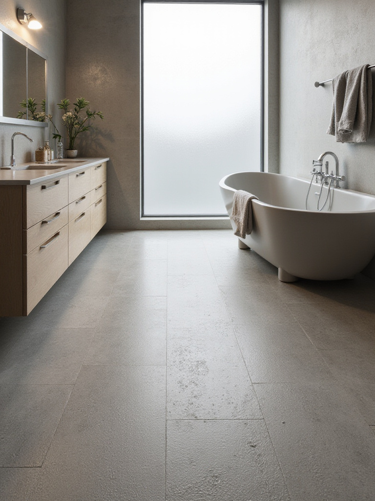 Modern bathroom showcasing durable, water-resistant rubber flooring in a stylish setting.