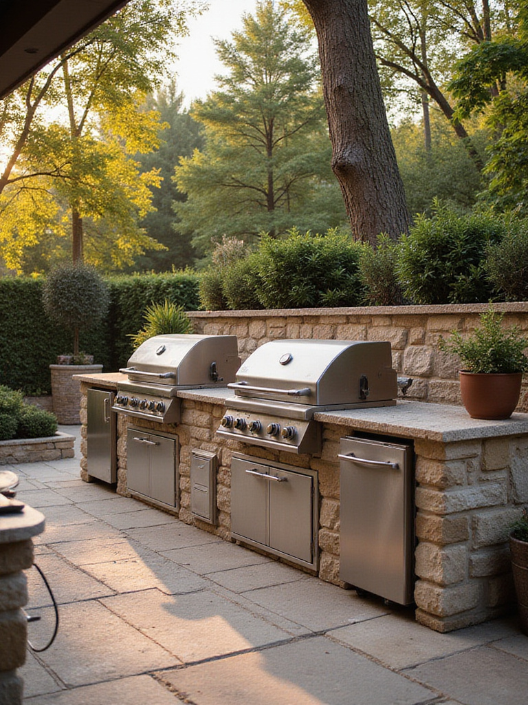 Outdoor kitchen patio with DIY and professional elements displayed in warm lighting