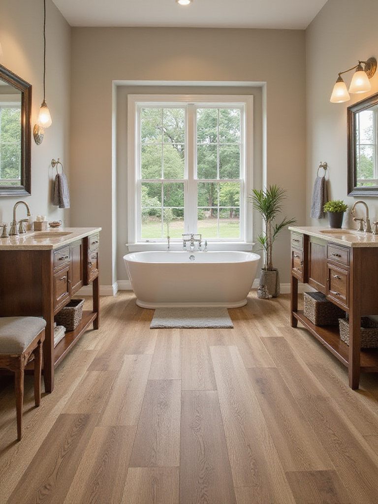 Bathroom featuring waterproof luxury vinyl plank flooring that mimics wood.
