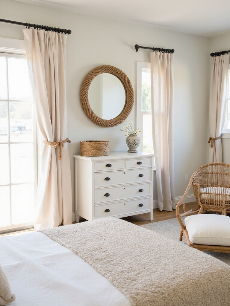 Coastal bedroom with nautical knots and rope decor elements