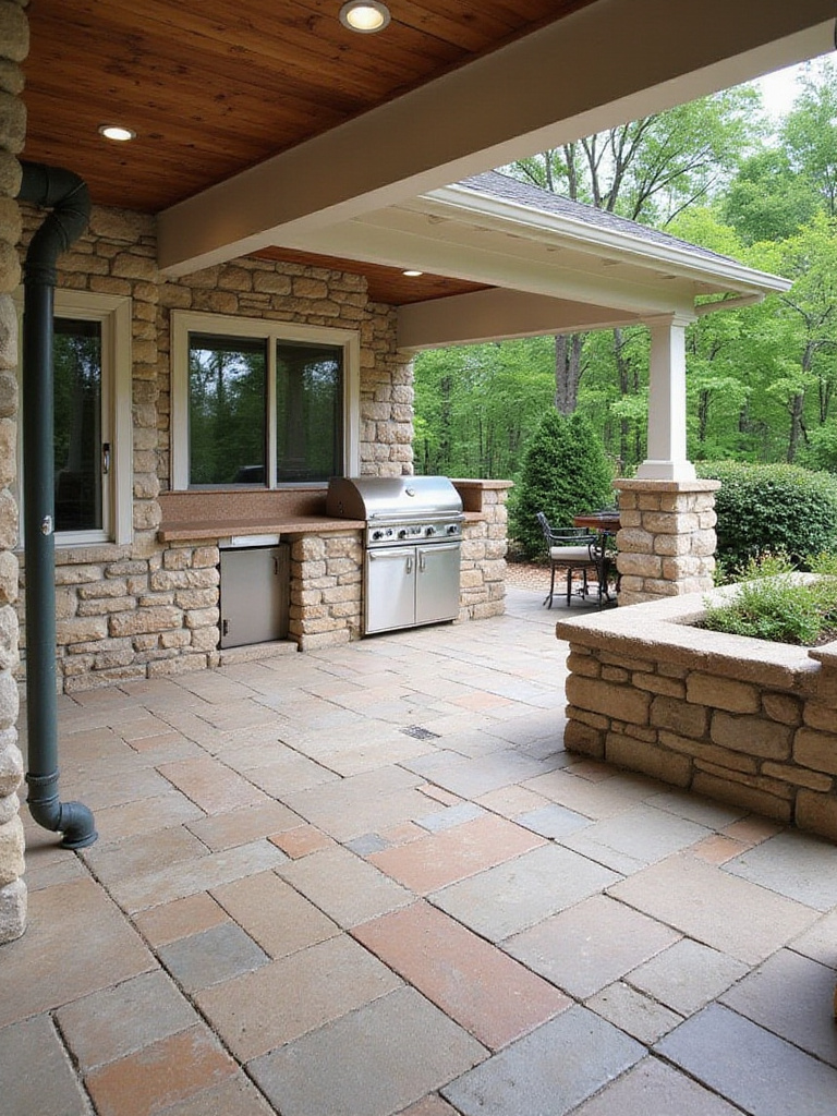 Outdoor kitchen patio featuring non-slip flooring and clearances