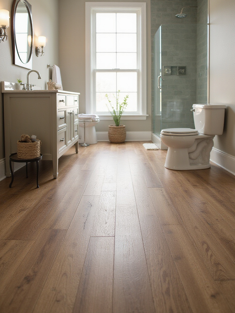 Stylish bathroom with waterproof laminate flooring