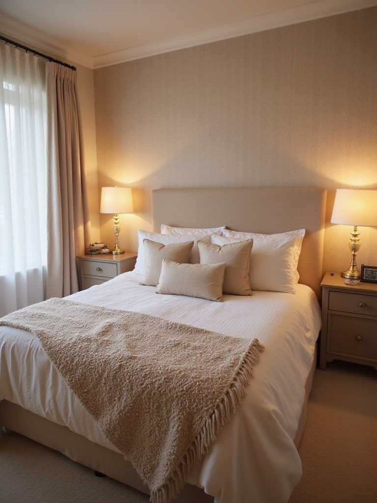Cozy bedroom interior with calming colors and textures