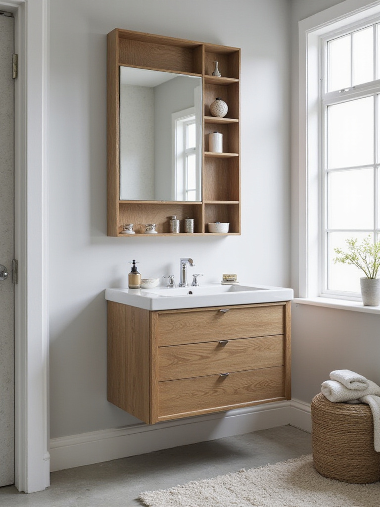 Bathroom vanity with clear view of plumbing alignment