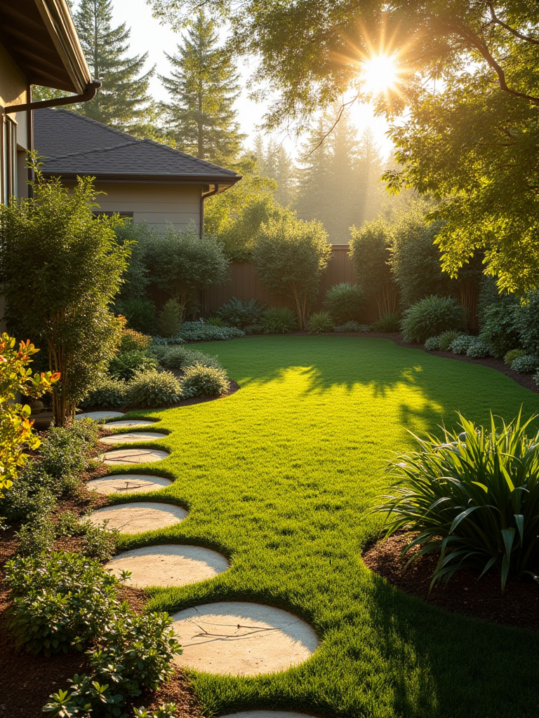 A landscaped backyard showing sun and shade zones for plant placement.