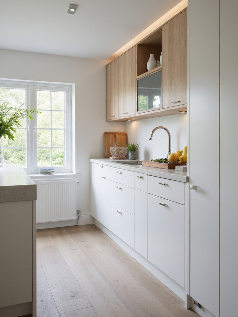 Modern kitchen with handleless cabinets showcasing a seamless design