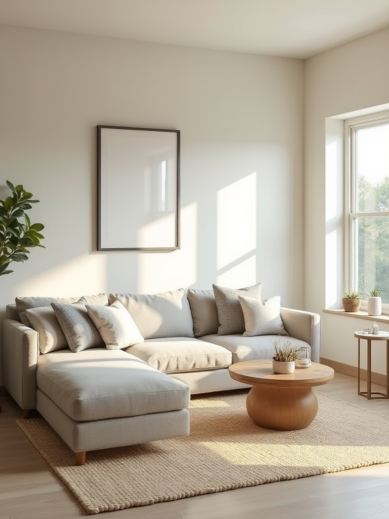 Serene farmhouse living room with neutral palette
