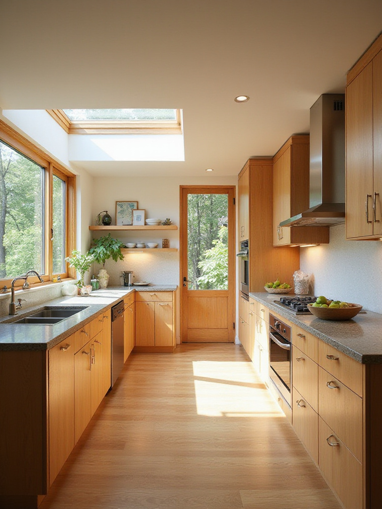 Modern kitchen with sustainable bamboo cabinets and eco-friendly finishes