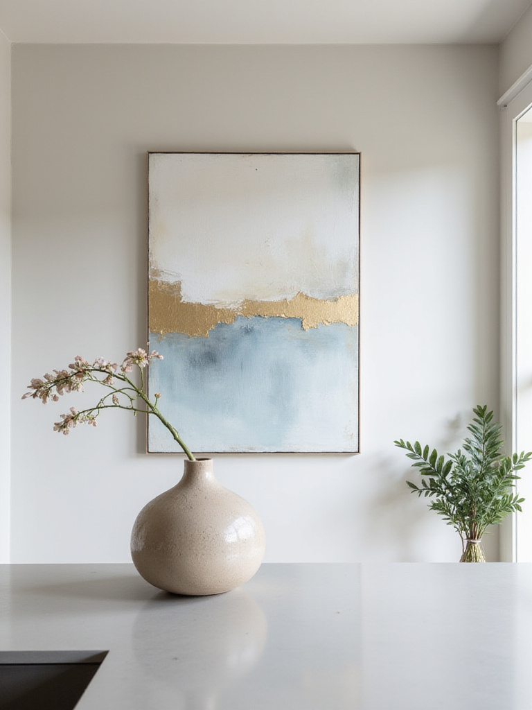 Minimalist art and decor in a contemporary kitchen setting