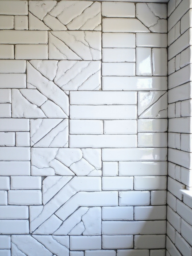 Modern black bathroom with white subway tiles in herringbone pattern and black grout
