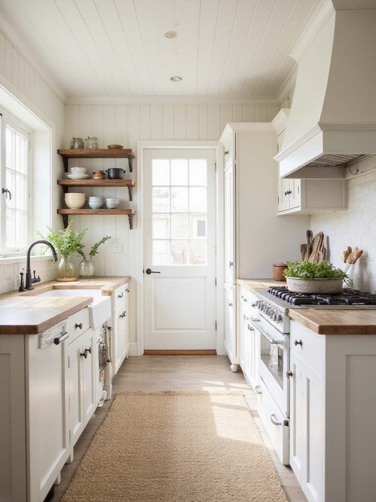 Farmhouse kitchen with classic white walls and rustic decor