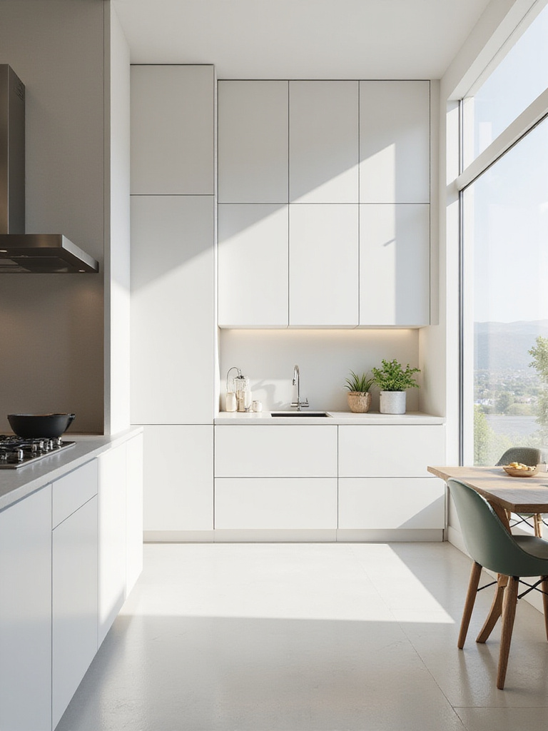 Modern kitchen with sleek slab door cabinets in minimalist design