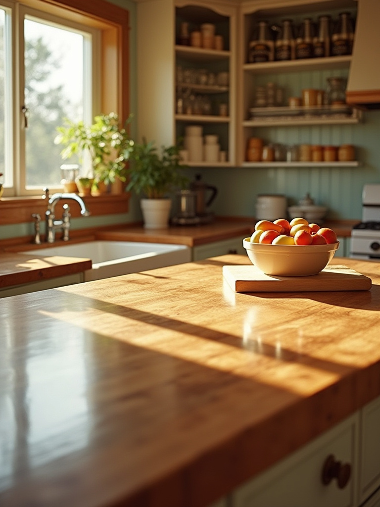 Vintage kitchen featuring classic laminate and butcher block countertops