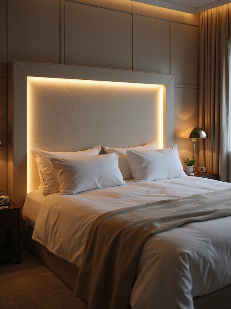 Integrated lighting solutions in a modern luxury bedroom headboard