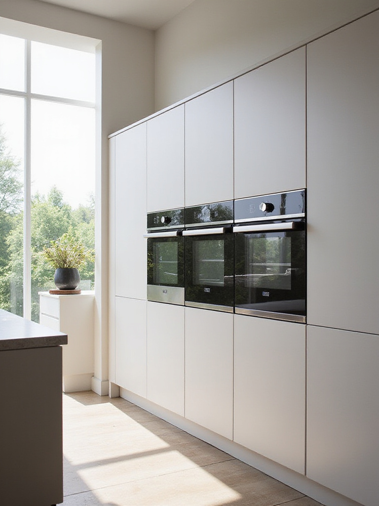 Contemporary kitchen with seamlessly integrated appliances in custom cabinetry.
