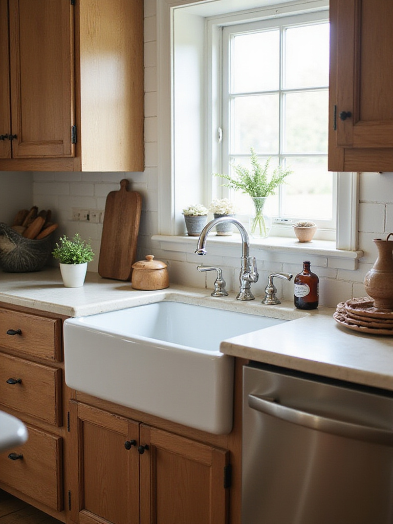 A classic farmhouse sink in a vintage kitchen setting, highlighting its apron-front design and deep basin.
