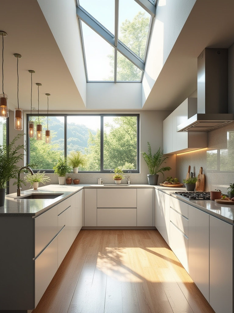 Contemporary kitchen with clerestory windows maximizing natural light