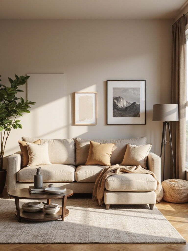 Cozy living room with adaptable hues as wall color, showcasing versatile decor.