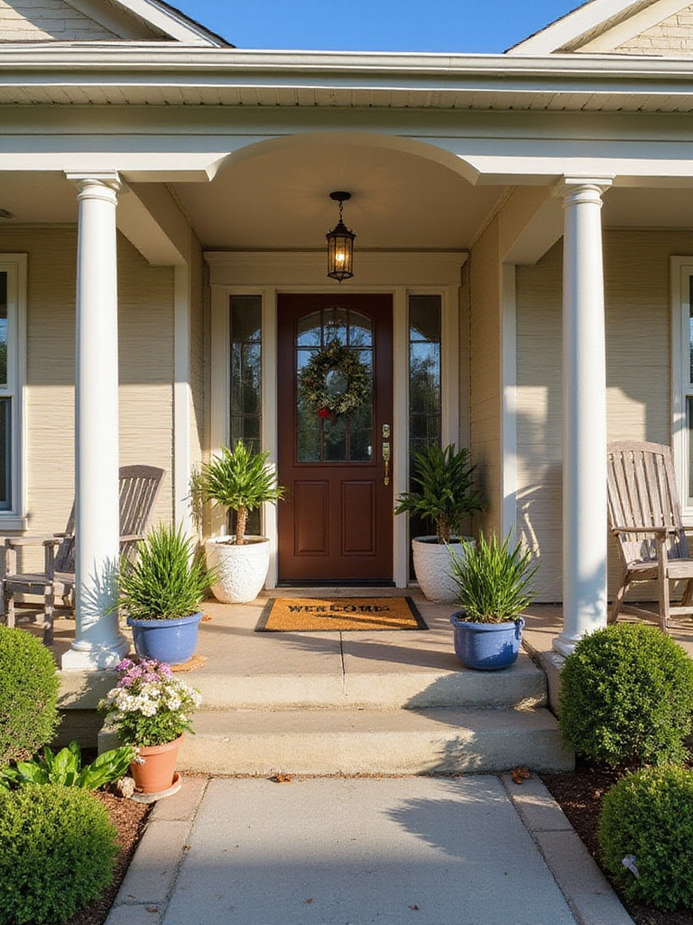 A clean and inviting front porch with decorative elements, emphasizing the importance of regular cleaning.