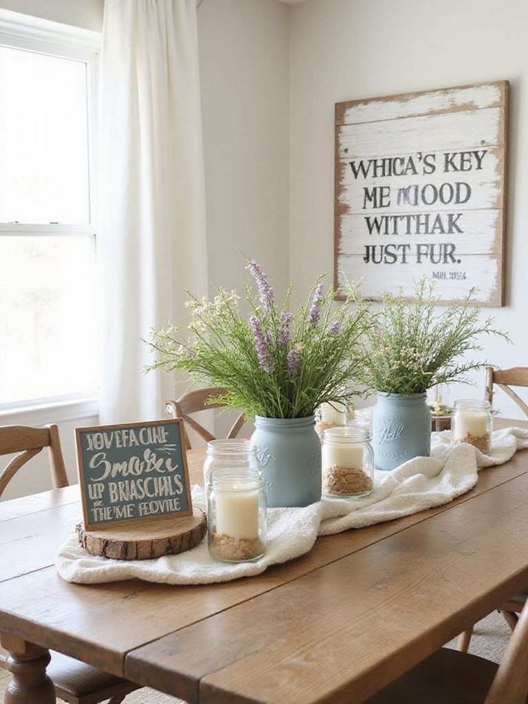 Farmhouse dining room with budget-friendly DIY decor projects