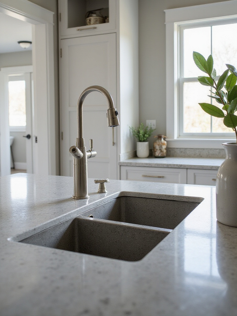 Modern kitchen sink and faucet in a contemporary setting