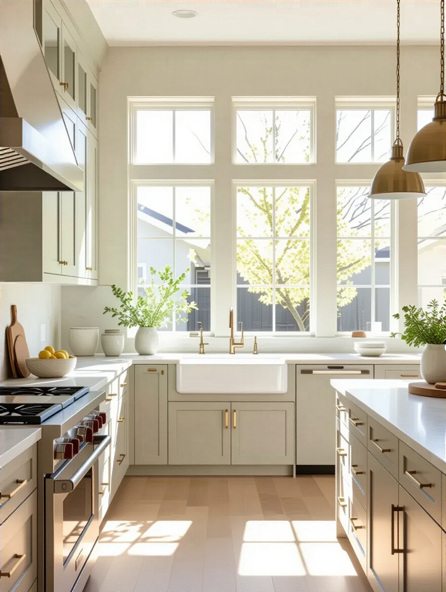 Modern kitchen with low-VOC paints and finishes, showcasing healthy indoor air quality.