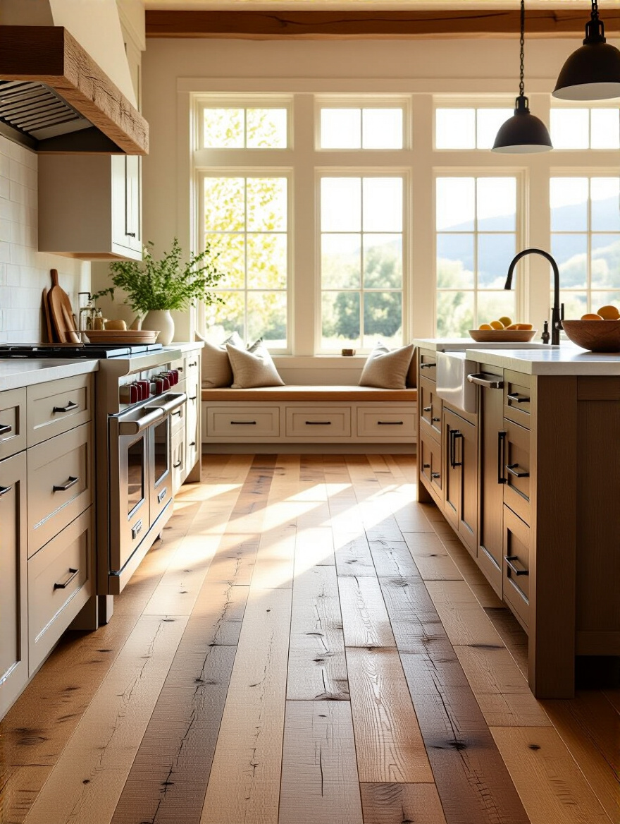 Eco-friendly kitchen with reclaimed wood flooring