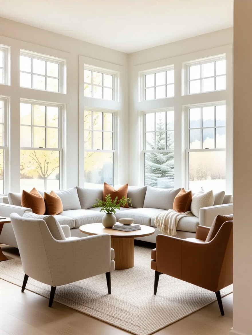 Small living room with floated furniture arrangement creating a spacious feel