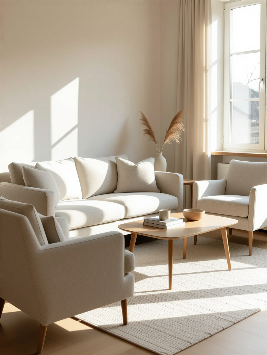 Small living room with appropriately scaled seating arrangement