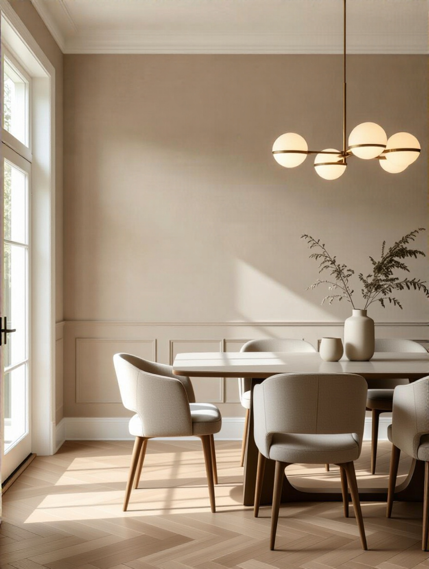 Dining room with adaptable neutral wall colors providing a flexible backdrop for evolving decor styles