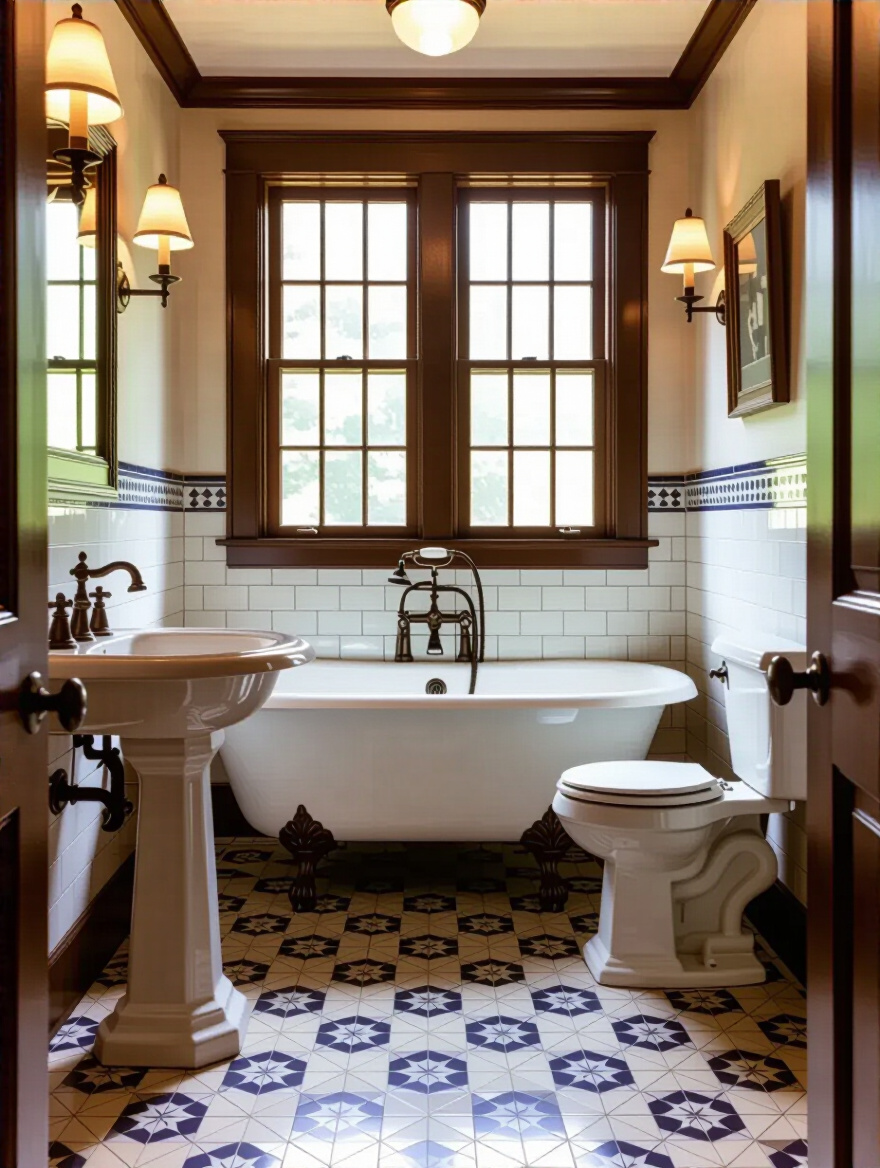 Timeless traditional bathroom interior showcasing classic Victorian and Edwardian design elements with clawfoot tub and period fixtures