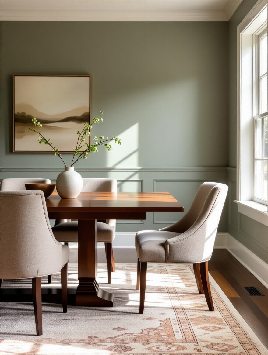Dining room interior with wall colors perfectly matched to existing furniture and decor