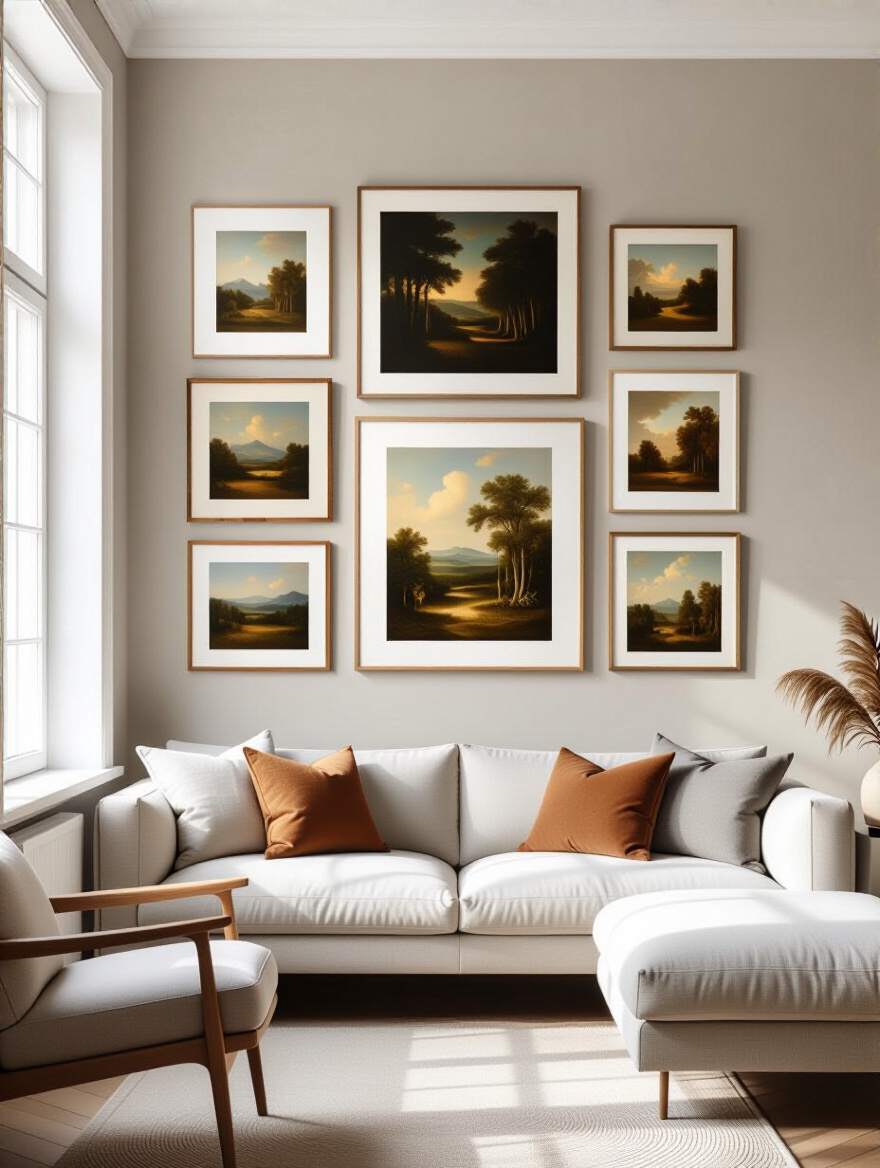 Living room wall art bathed in natural daylight with colors vivid and textures visible