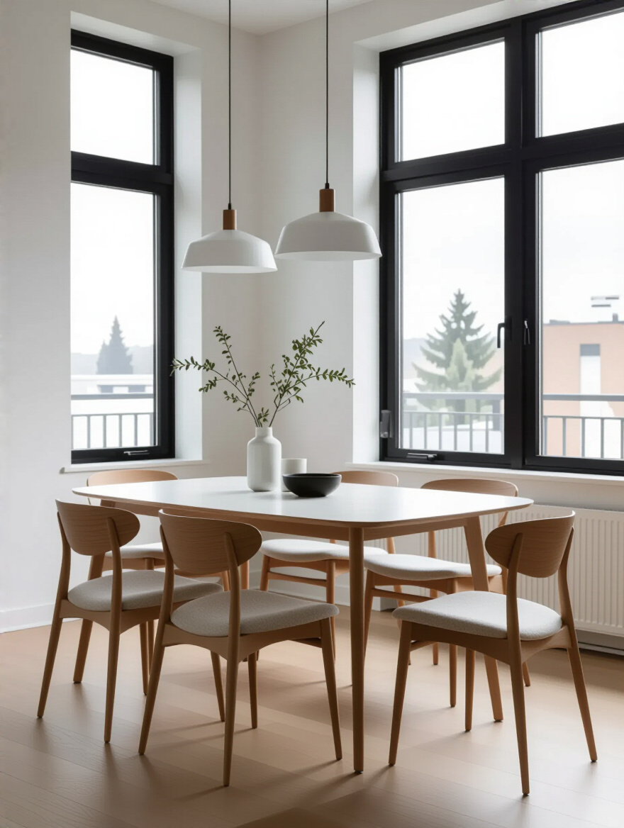 Portrait-style modern dining room aesthetic