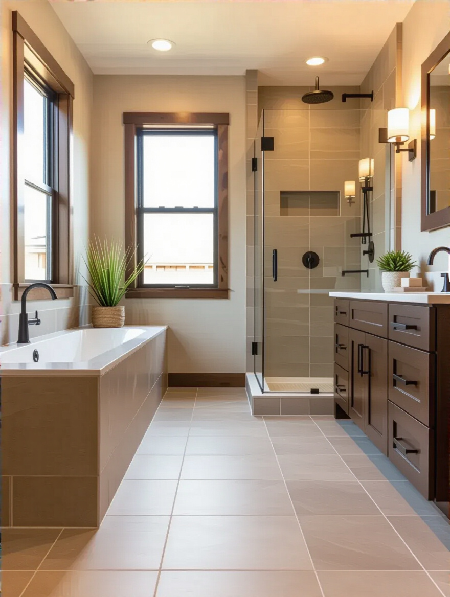Portrait of bathroom floor showing expansion gaps around perimeter and fixtures.