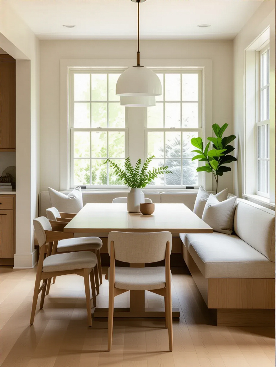 Portrait of a modern dining room with a smart floor plan showing seating and pathways