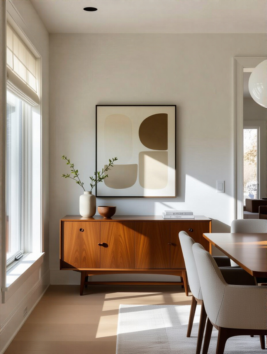 Modern dining room sideboard with curated decor