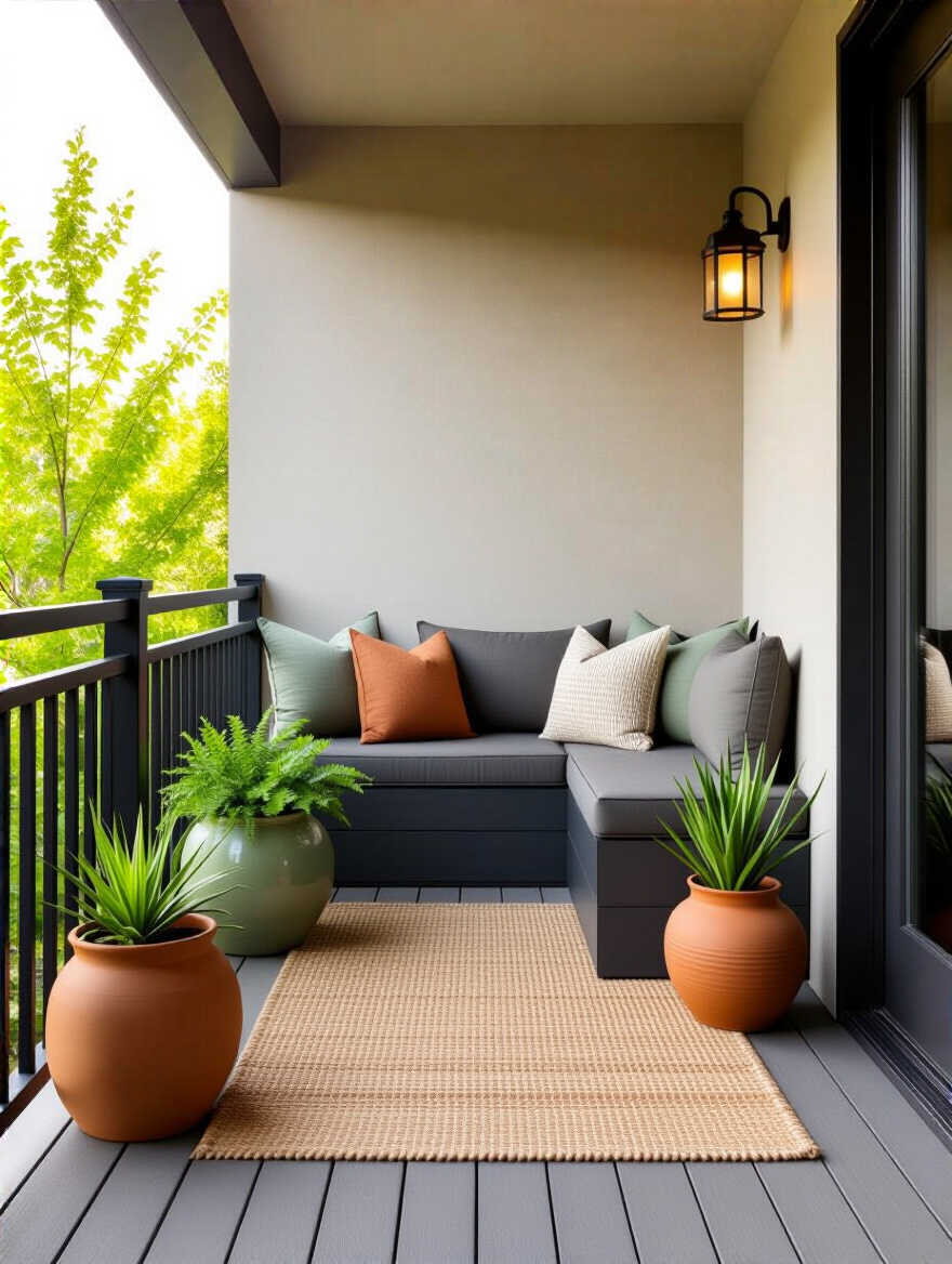 Portrait of a balcony styled with a harmonious color palette.