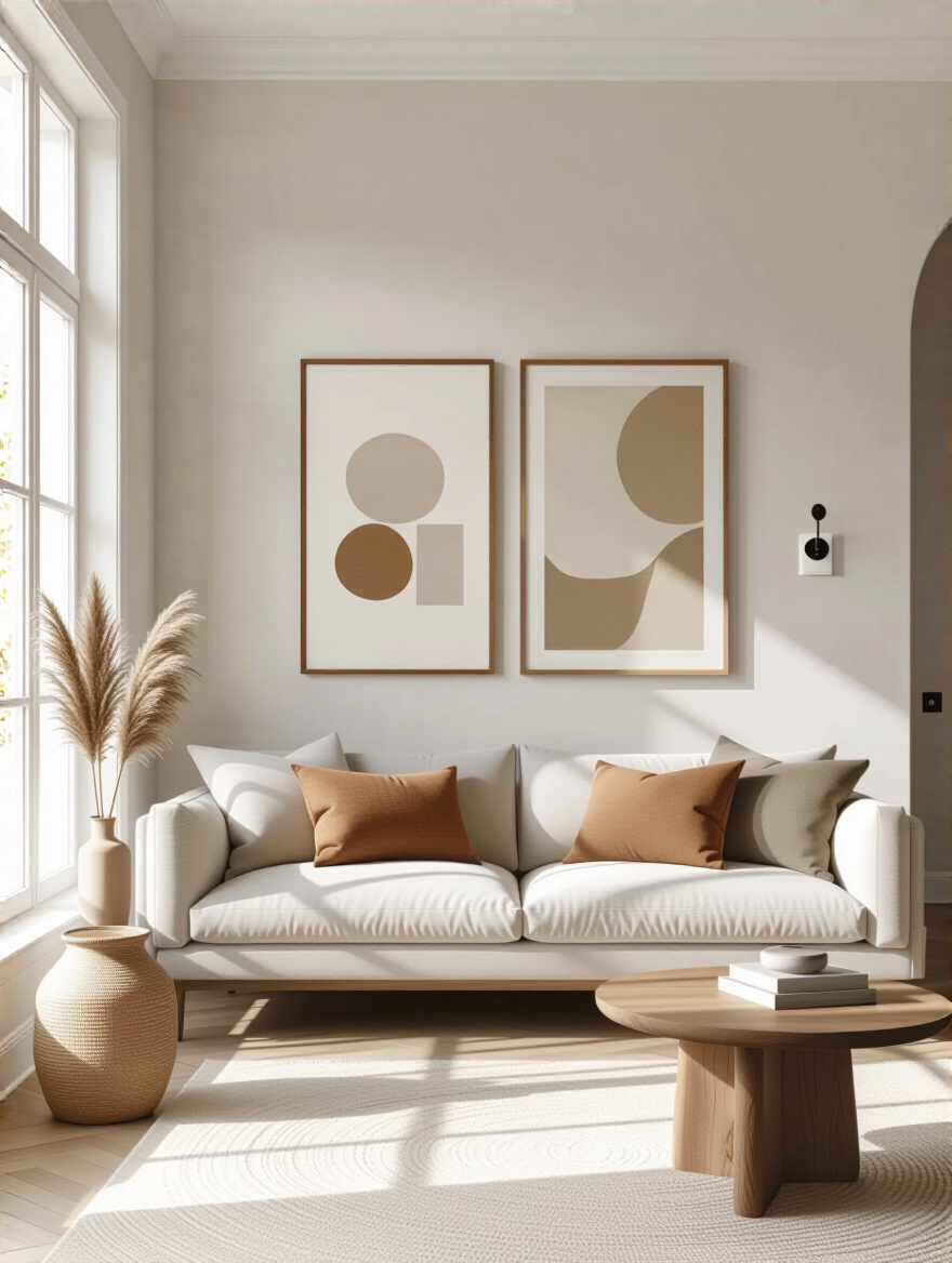 Secure living room wall decor using reliable wall anchors and hanging hardware