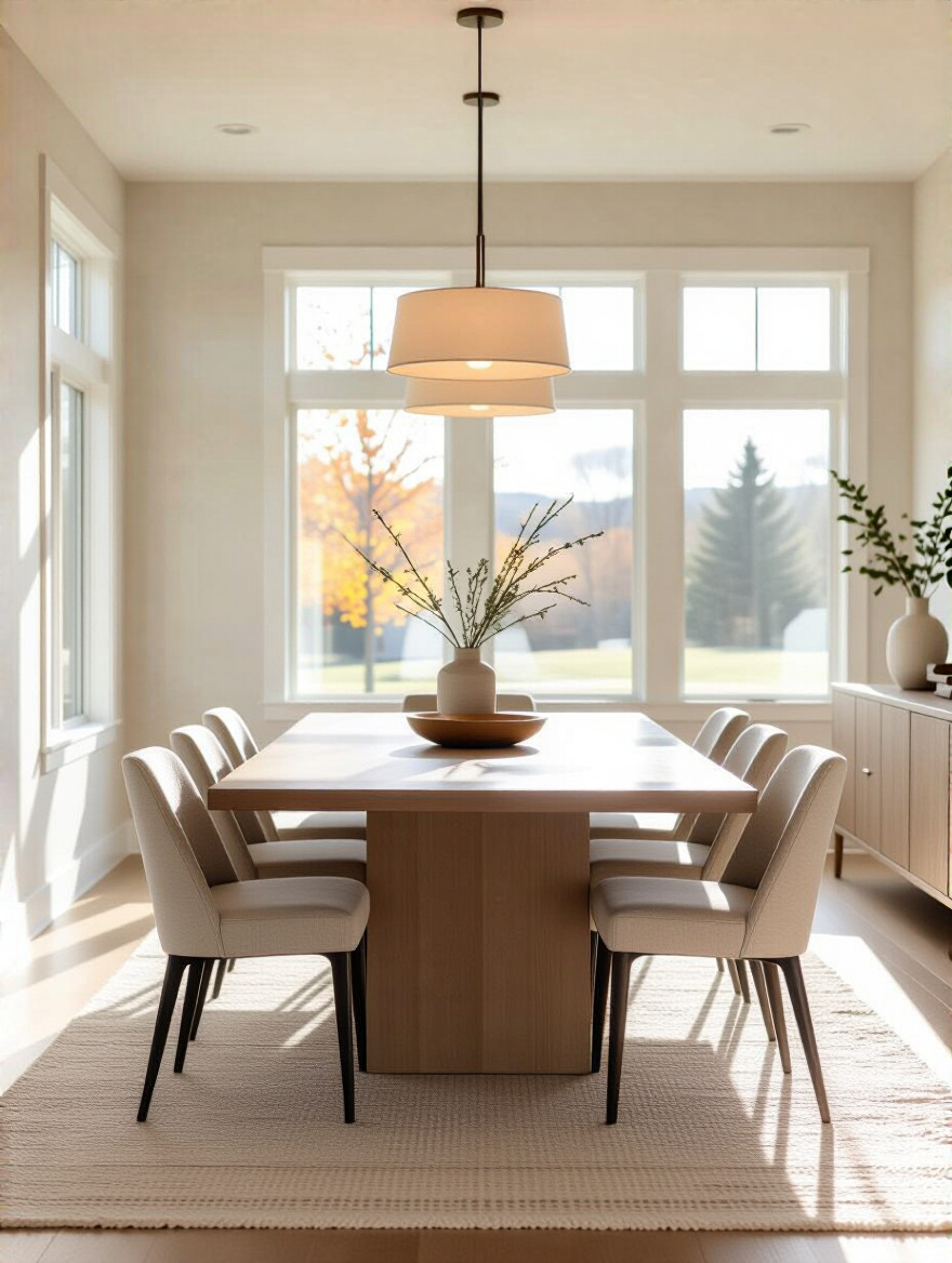 Modern dining room with optimized table and chair spacing and clear pathways
