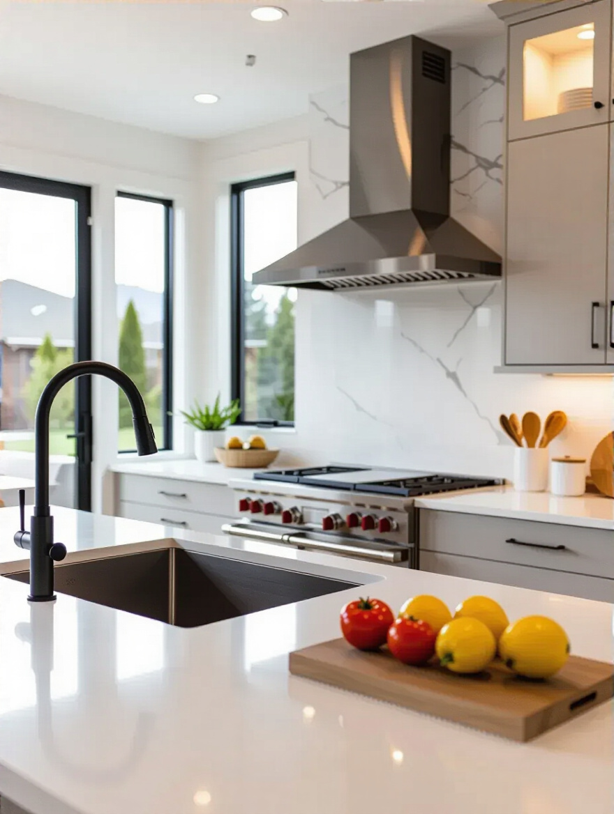 A modern luxury kitchen showcasing distinct functional workflow zones with <a href=