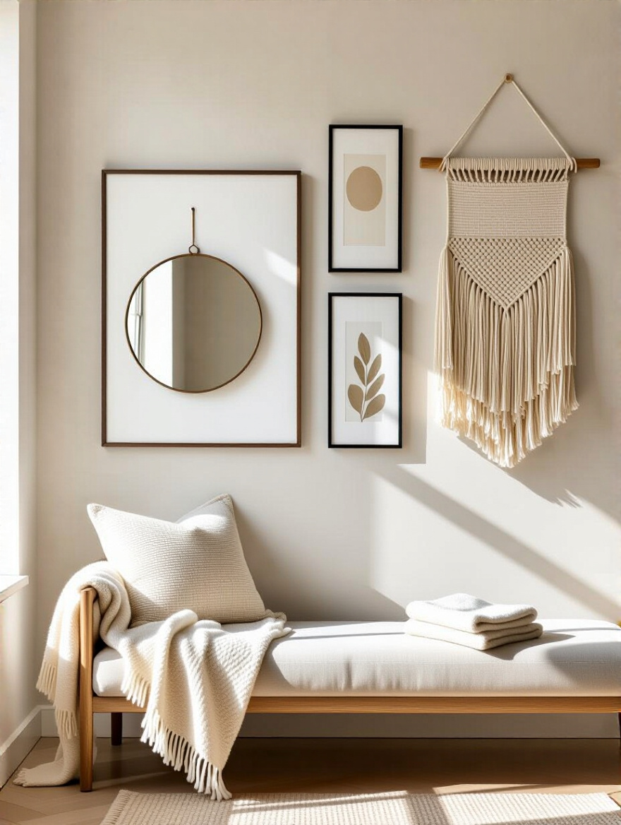Vertical living room wall decor display after cleaning