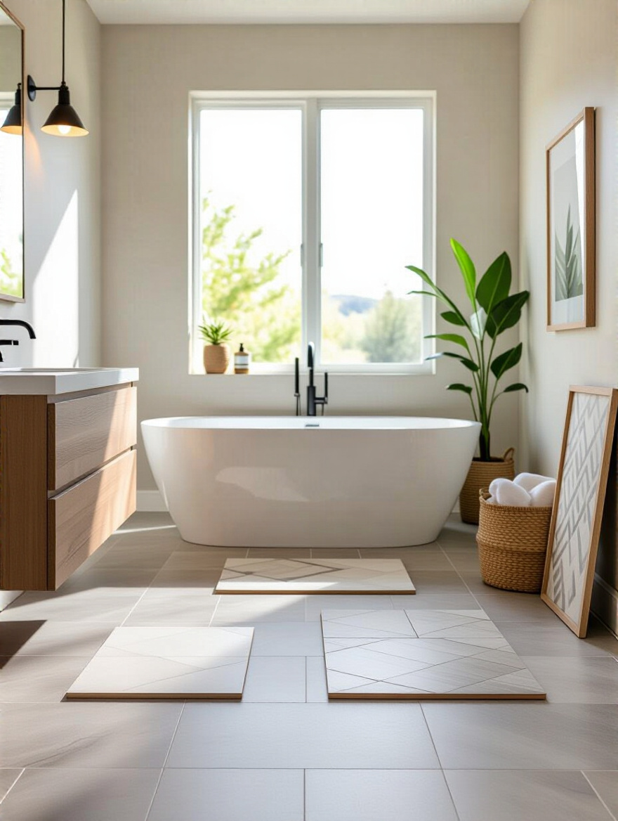 Portrait of bathroom flooring materials showing durability and water resistance