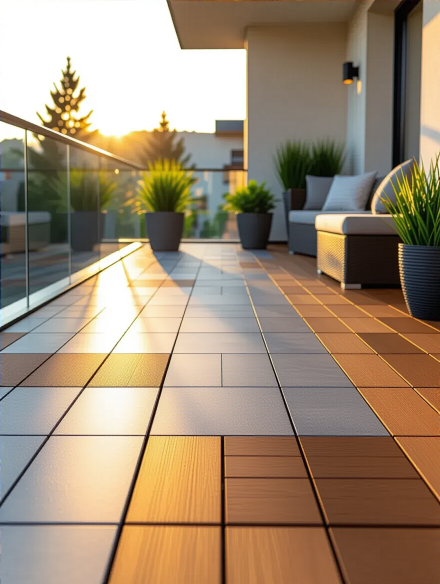 Balcony flooring with weather-resistant materials and textures