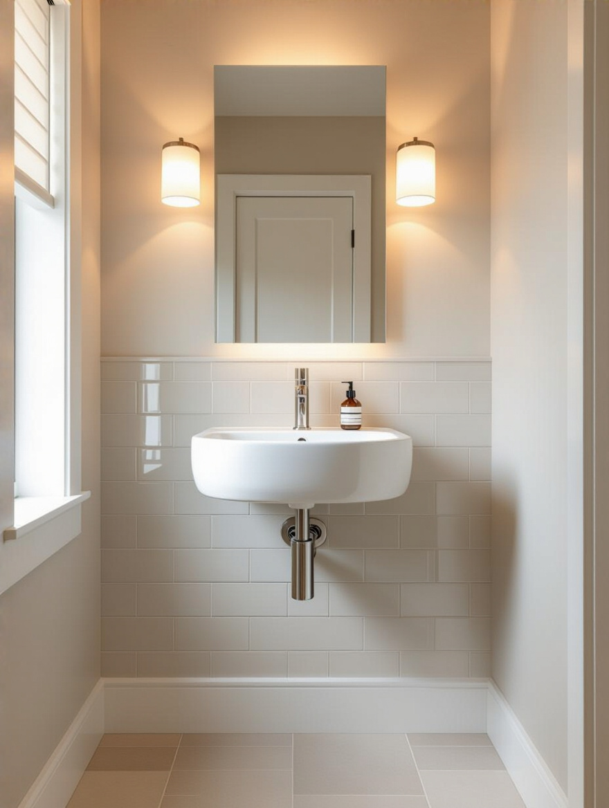 Modern powder room with a space-saving vanity or pedestal sink