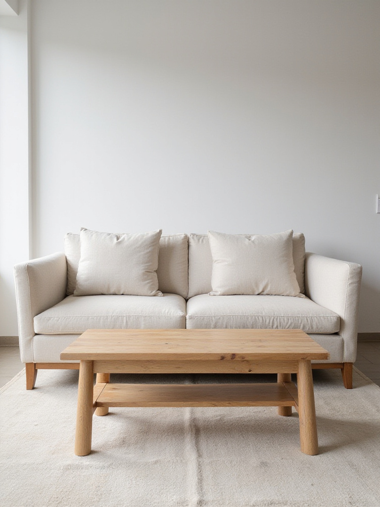 A spacious living room featuring a perfectly sized coffee table, allowing for optimal traffic flow and comfortable movement between seating areas, showcasing ideal room dimensions.